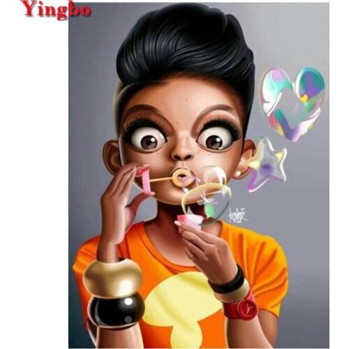 5D DIY Diamond Painting African girl blowing bubbles Cross Stitch Full Round Diamond Mosaic Needlework Diamond Embroidery icon