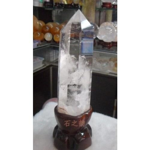 800g NATURAL clear QUARTZ CRYSTAL POINT healing+stand
