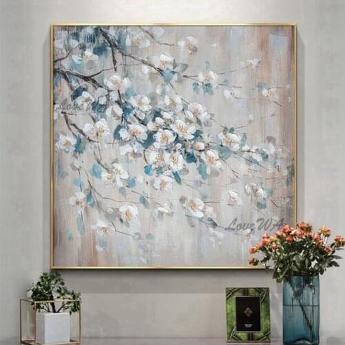 Abstract Flowers Art Oil Painting Unframed 100% Hand-painted Wall Hangings Canvas Gray Colors Art Craft Floral Paintings Picture