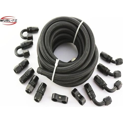 AN6 Nylon Braided Light Weight Oil Fuel Hose 5M Black+AN6 Swivel Fitting Black Hose End Adaptor Line Separator Kit