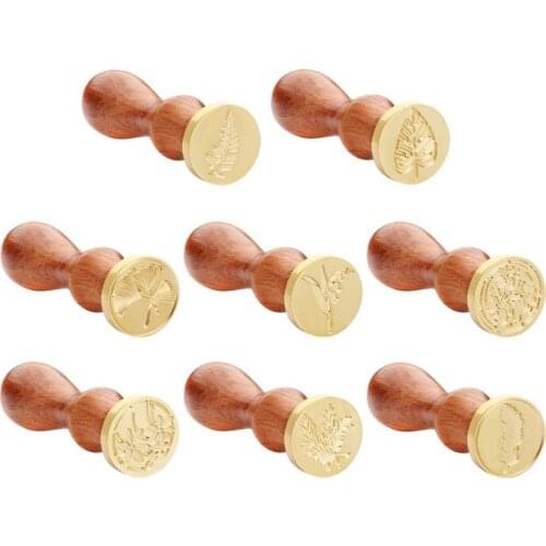 Antique Plant Metal Sealing Wax Stamps Wood Handle for DIY Wedding Invitations Ancient Wax Seal Stamp Decor