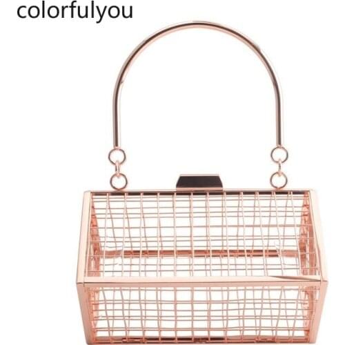 Metal Hollow Out Bag for Women Fashion Golden Purses and Handbags Luxury Designer Cages Bag Alloy Wedding Party Clutches