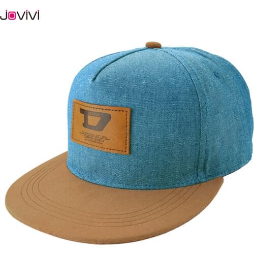 Jovivi Summer Hats Unisex Flat Bill Hat Design Cotton & Denim Leather Patch Snapback Hat Baseball Cap Outdoor Sports Caps Hats
