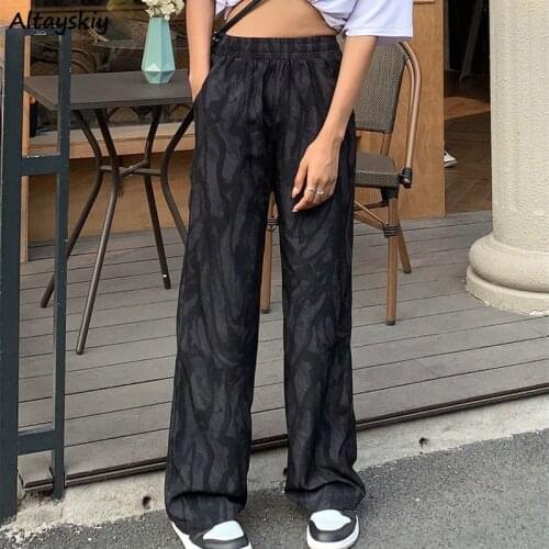 Casual Pants Women Tie-dye Straight Trousers Elastic High-waist Streetwear Chic Korean Style All-match Summer Full-length Female
