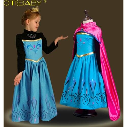 Snow Queen Childrens fantasy Anna Dresses for Girls Costumes with Cloak Carnival Girl Clothes Kids Elsa Princess Dress Winter