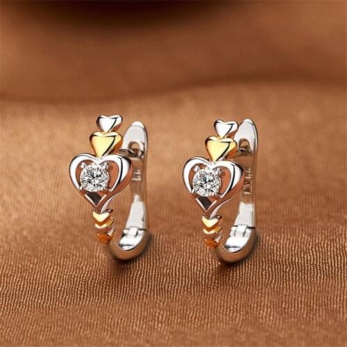 Elegant Love Wedding Earrings Charm Women White Round Crystal Earrings Retro Gold Plated Earrings Suitable for Women Jewelry