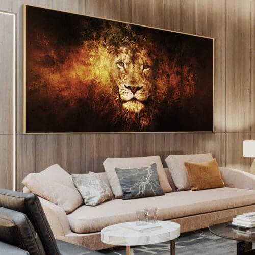 HUILIN African Large Lions Face Canvas Paintings on the Wall Art Posters And Prints Animals Lions Art Pictures For Living Room