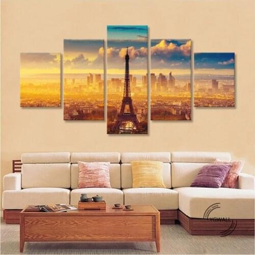 Eiffel Tower Paris Street view Modular Prints Pictures Home Decorative 5 Pieces Paintings Office Canvas Poster Wall Artwork