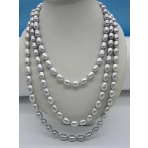 Beautiful 9-10mm Gray Natural Freshwater Cultured Rice Pearl Necklace 50