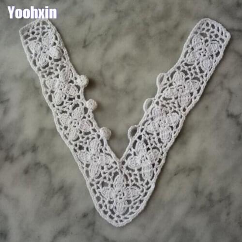 New White Handmade cotton crochet flower lace collar Fabric Sewing Applique DIY guipure dubai ribbon trim neckline wedding decor