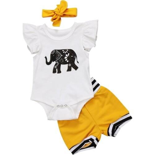 Newborn Baby Girls Boys Clothes Ruffles Sleeve T-shirt Shorts 2PCS Outfits Set Size 0-18M