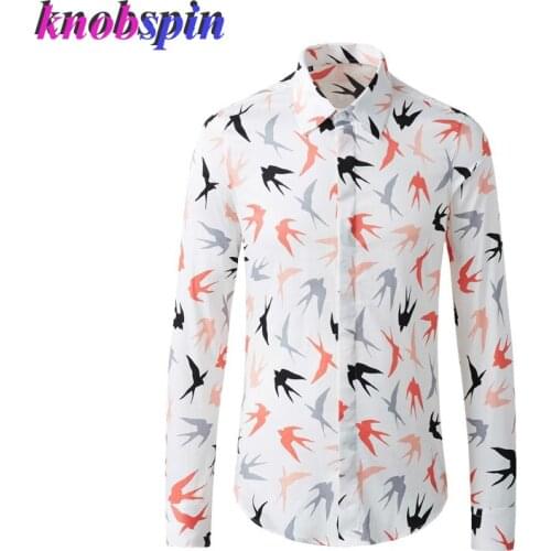Casual Slim Shirt Men 2020 Long sleeve Printed Chemise homme Brand quality 100% Pure Cotton Shirts for men Plus size M-4XL