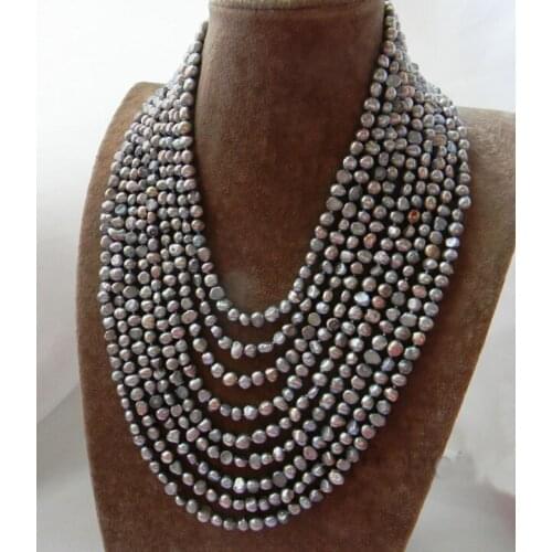 Strands 6MM Gray Baroque Freshwater Pearl Necklace earring gift