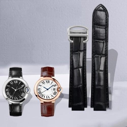 Crocodile leather convex watch band with folding buckle fit for blue balloon watch wrist belt bracelet brown black strap