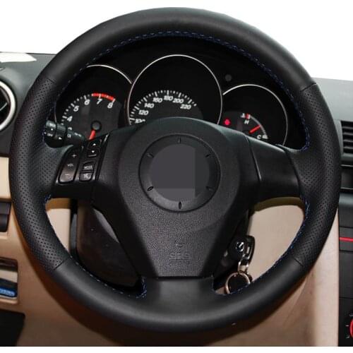 Hand-Sewing Black Genuine Leather Car Steering Wheel Cover For Mazda 3 Axela 2004-2009 Mazda 5 Mazda 6 Atenza Mazda MPV