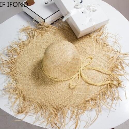 15cm Big Straw Hat with Lace Up Wide Brim Women Hat Fashion Summer Sun Protection Beach Hat