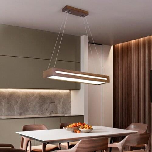 Remote Control Modern LED Pendant Lights For Dining Room Living Table Lighting Decoration Warm Home Lamps Wooden Indoor Fixture