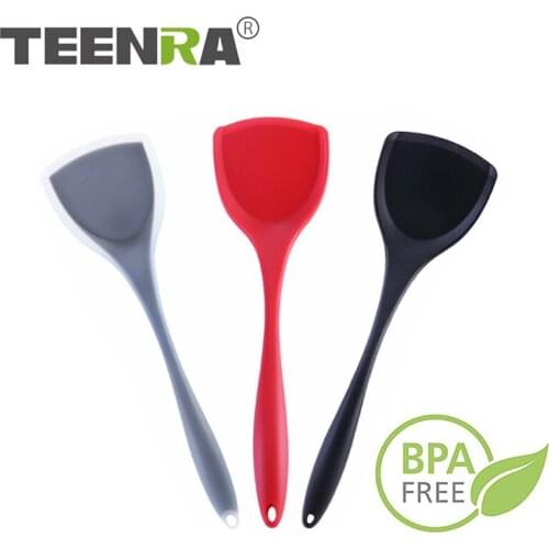 TEENRA Kitchen Silicone Turners Thickened Spatula Heat-resistant Long Handle Shovel Non-stick Cooking Kitchen Utensil
