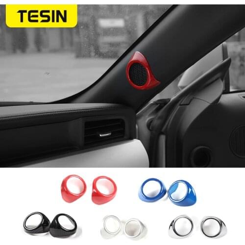 TESIN ABS Car Interior A Pillar Door Audio Stereo Speaker Decoration Cover Trim For Ford Mustang 2015 Up Car Accessories Styling