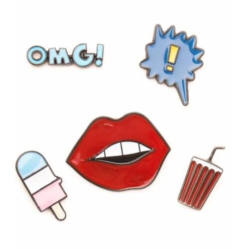 Timlee X109 Fashion Cartoon Red Lip Cola Drink OMG Metal Brooch Pins Button Pins Jeans Bag Decoration Gift Wholesale