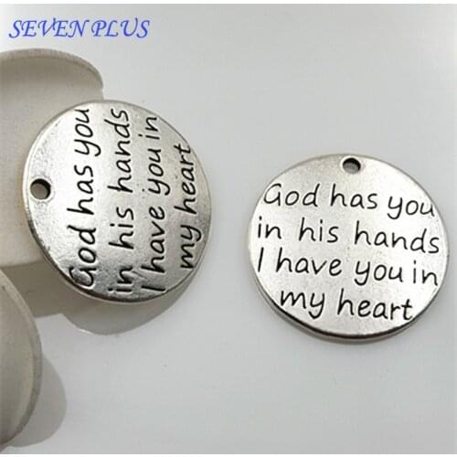 High Quality 20 Pieces/Lot Diameter 23mm God Has You In His Hands I Have You In My Heart Message Love Charms