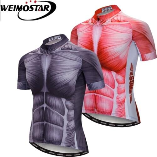 Weimostar Muscle Cycling Jersey Shirt Men Summer Short Sleeve Bicycle Clothing Ropa Maillot Ciclismo Team MTB Bike Jersey Tops
