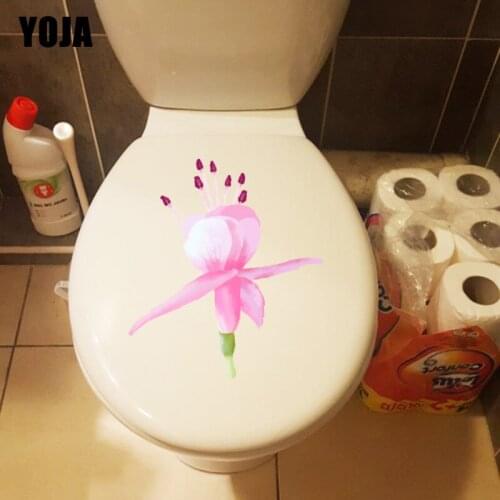 YOJA 19.4*22CM Hand Painted Pink Flowers Cartoon Kids Room Wall Decor Creative Toilet Sticker T1-0805