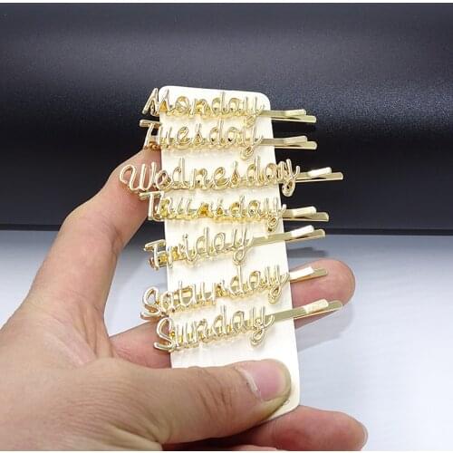XDPQQ simple hairpin woman headdress time record hairpin cute girl hair accessories Monday to Sunday letters side clip girl