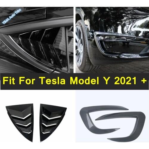 Rear Window Louver Shutter / Front Bumper Protector Corner Cover Trim 2PCS Fit For Tesla Model Y 2021 Plastic Exterior Refit Kit