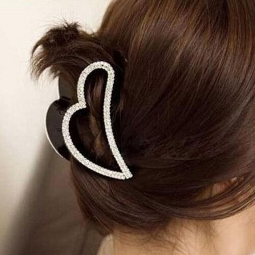 1PC Women Lady Heart Shape Black Crystal Rhinestone Claw Hair Clip Barrette Hairpin Hairwear Clamp Hair Accessories