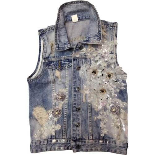 Lace Flowers Fashion Jeans Jacket Women 2018 XL Denim Jacket Coat Womens Outerwear
