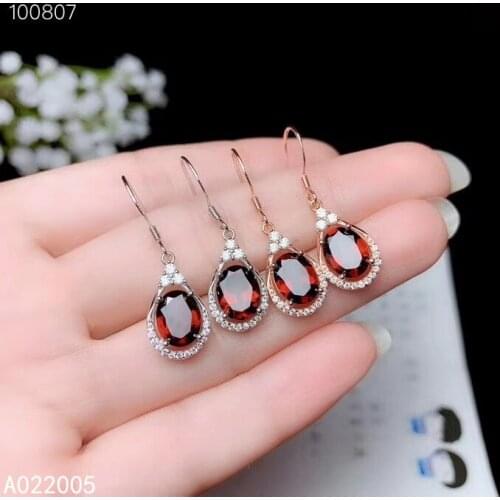KJJEAXCMY Fine Jewelry 925 sterling silver inlaid natural gemstone garnet female earrings Eardrop trendy support test