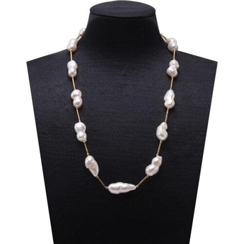 Hand knotted 50cm natural white gourd shape alien pearl necklace fashion jewelry