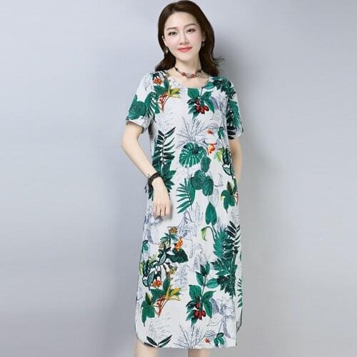 2021 New Arrival Fashion Print Floral Vintage Summer Dress Linen Cotton Loose Women Dress Holiday Outdoor Travel Casual Dress