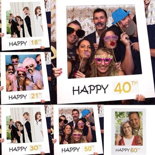 1Pc Party Paper Frame Camer Props Happy Birthday Photography Background Decoration Happy 1St/16Th/18Th/21St/30Th/40Th/50Th/60Th