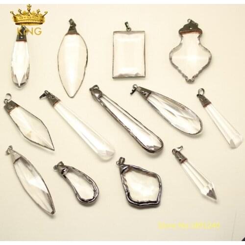 10pcs/lot Random Style Bezel Glass Penants,Clear Faceted Glass Plated Black Gunmetal Bails Copper Glass Charm Fashion Pendant