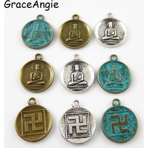 15PCS Religion Thailand Buddha Pendant Ganesha Charm Jewelry DIY Antique Metal Alloy Buddha Charms Necklace Pendants Wholesale