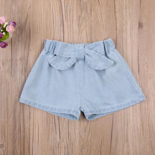 2021 Little Girl’s Casual Loose Denim Shorts Children Fashion Solid Color Bandage Baggy Short Pants for 1-7T