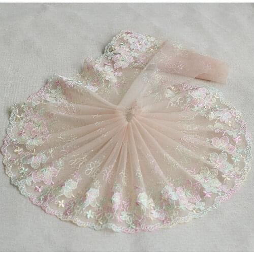 MLAEY 2yards/lot 7.49Inches Wide Embroidered Tulle Lace trim mesh lace fabric ~Green + pink + yellow~High Quality