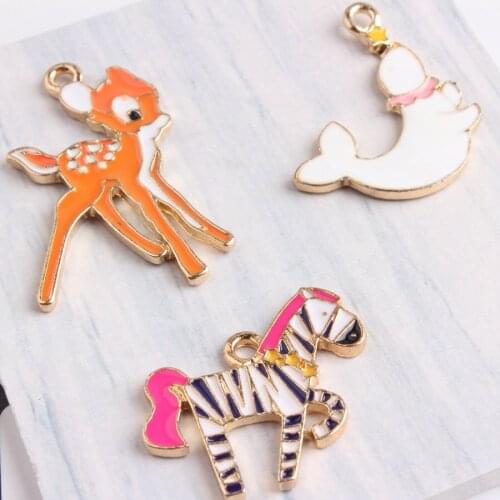 30pcs/lot alloy drop oil gold color animal cartoon Deer/dolphins/zebra shape floating locket charm diy jewelry pendant accessory