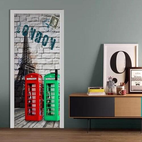 3D Brick Wall Telephone Stall Door Sticker PVC Self-Adhesive Waterproof Creative DIY Home Decor Wallpaper Living Room 3D Sticker