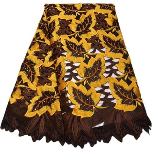 New arrivals coffee High quality wedding lace hand cut African Fabric lace with stones embroidered Swiss Voile Lace-N88139