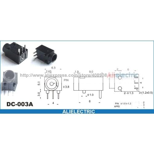 500pcs 3pin DC 003A 3.5mm x 1.3mm DC Socket Female PCB Charger Power Plug Solder