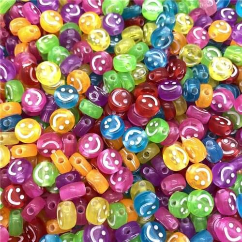 7/10mmm Round Shape Acrylic Spaced Beads Smile Face Beads For Jewelry Making DIY Charms Bracelet Necklac #07