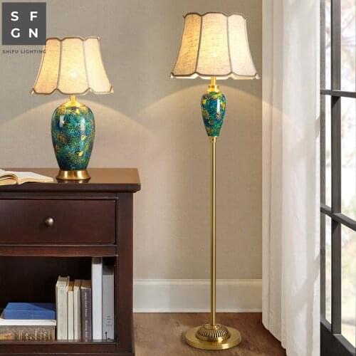 American style floor lamp modern Copper Fabric Lampshade standing Lamp E27 LED floor lamps for living room study bedside office