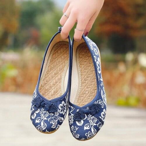YourSeason Chinese Knot Ladies Floral Fabric Ballerinas Shoes Autumn Summer Retro Women Comfortable Slip-On Canvas Ballet Flats