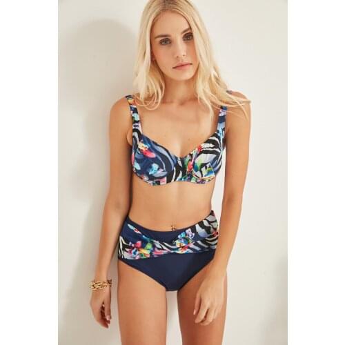 C & City Women 'S Underwire Rallying High Waist Bikini Suit 2990-1 Navy Blue