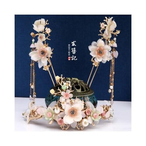 Ancient Hanfu Cheongsam Tuck Comb Kanzashi Hair Accessories Costume Long Tassel Hairpin Earring Hair Crown Headdress suit