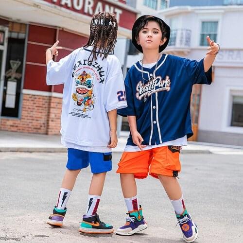Kid Hip Hop Dance Costumes Summer Short Sleeved Sweatshirt Top Shorts Suit Streetwear Boys Jazz Performance Costumes DN9228