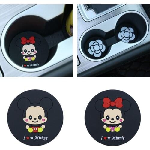Disney Mickey Minnie Car Cup Groove Mat Creative Cartoon Car Interior Products Multifunctional Water Cup Non-slip Storage Mat